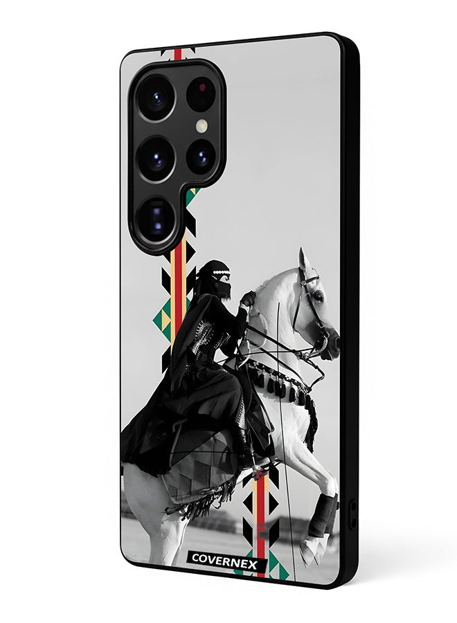 Covernex Samsung Galaxy S25 Ultra Protective Case Cover Printed Featuring Woman on Horseback with Sadu Accents - Image 1